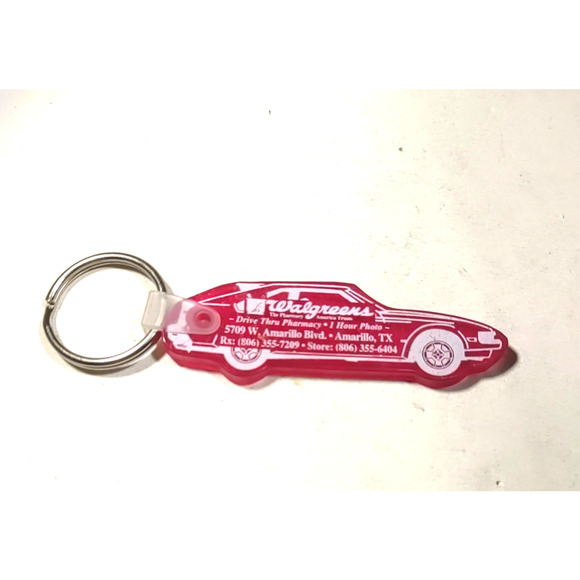 Vintage Walgreens Amarillo Texas Red Car Keychain - Picture 1 of 4